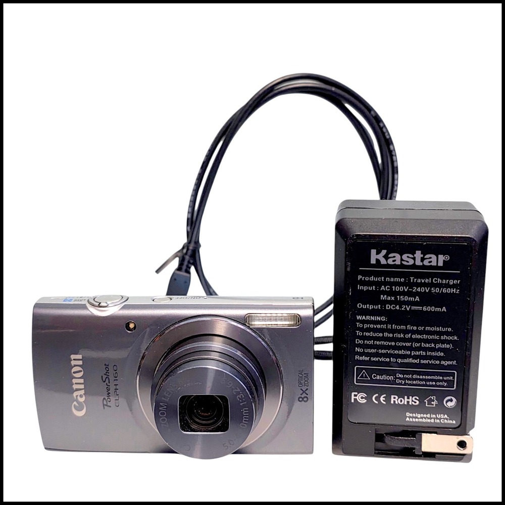Canon Power Shot ELPH 160 20mp Digital Camera Gray Charger SD‎ Card Cable Tested
